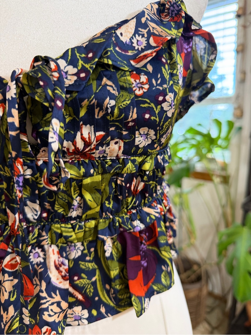 Anthropologie Lyrebird Floral Tie Front Crop Top Blue Boho Blouse Size S - Picture 6 of 13